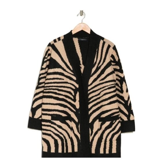 Tahari Womens Black Cream Zebra Cocoon Long Cardigan Soft Sweater Plus Sz 3X New - Picture 7 of 8